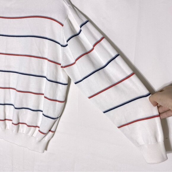 Lacoste White with Red and Blue Stripes Crewneck Sweater M - Picture 12 of 16